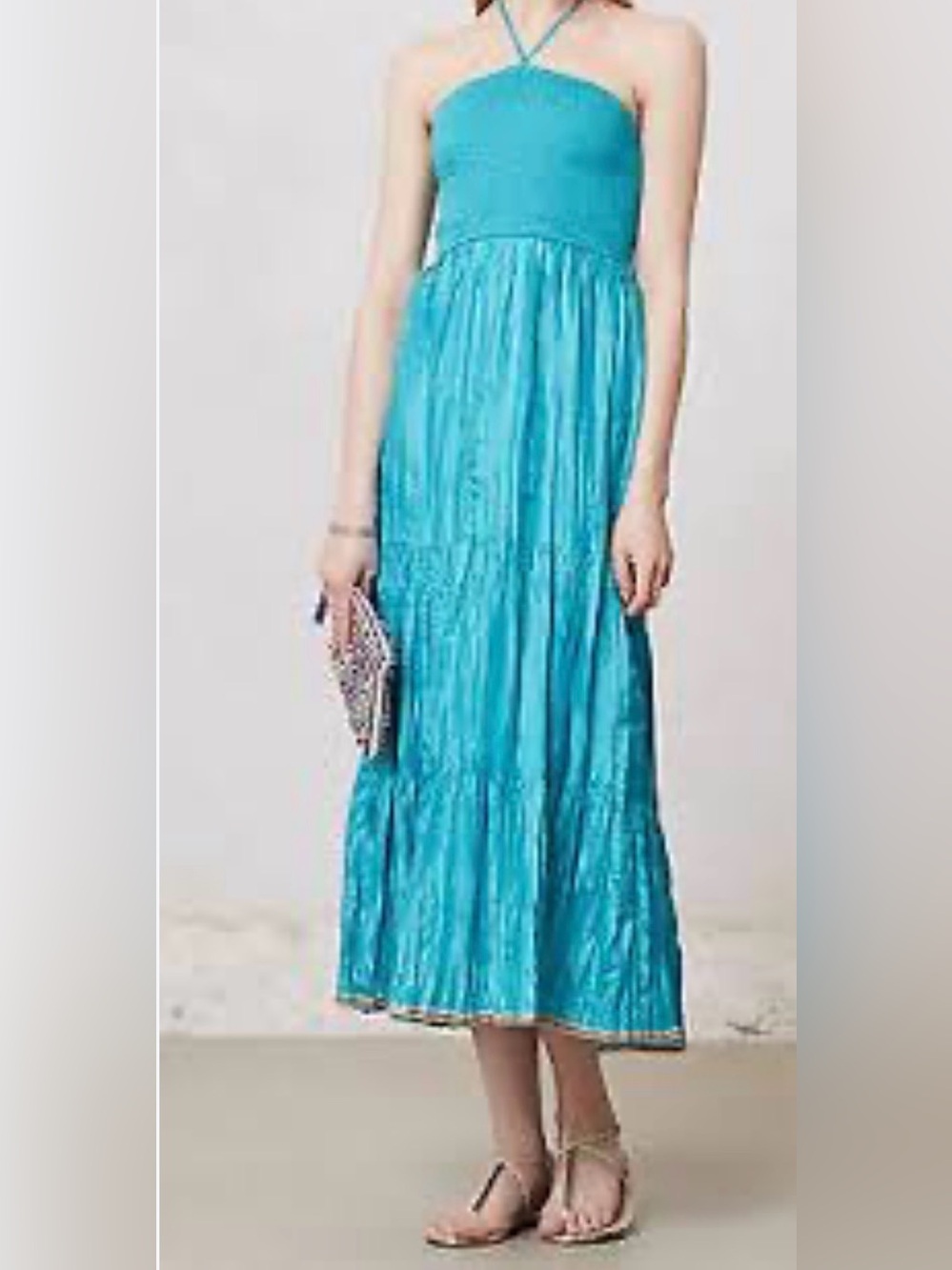 Maeve Turquoise Halter Tiered Maxi Dress